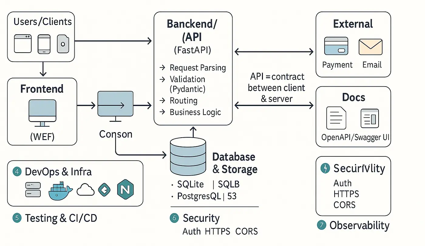 FastAPI visual showing how requests move from frontend to backend.
